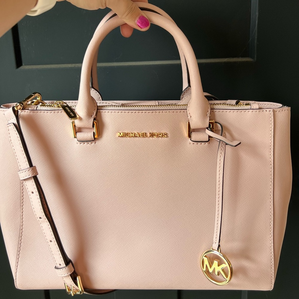 Michael Kors Kellen Safiano Medium Leather Satchel in the color Blossom